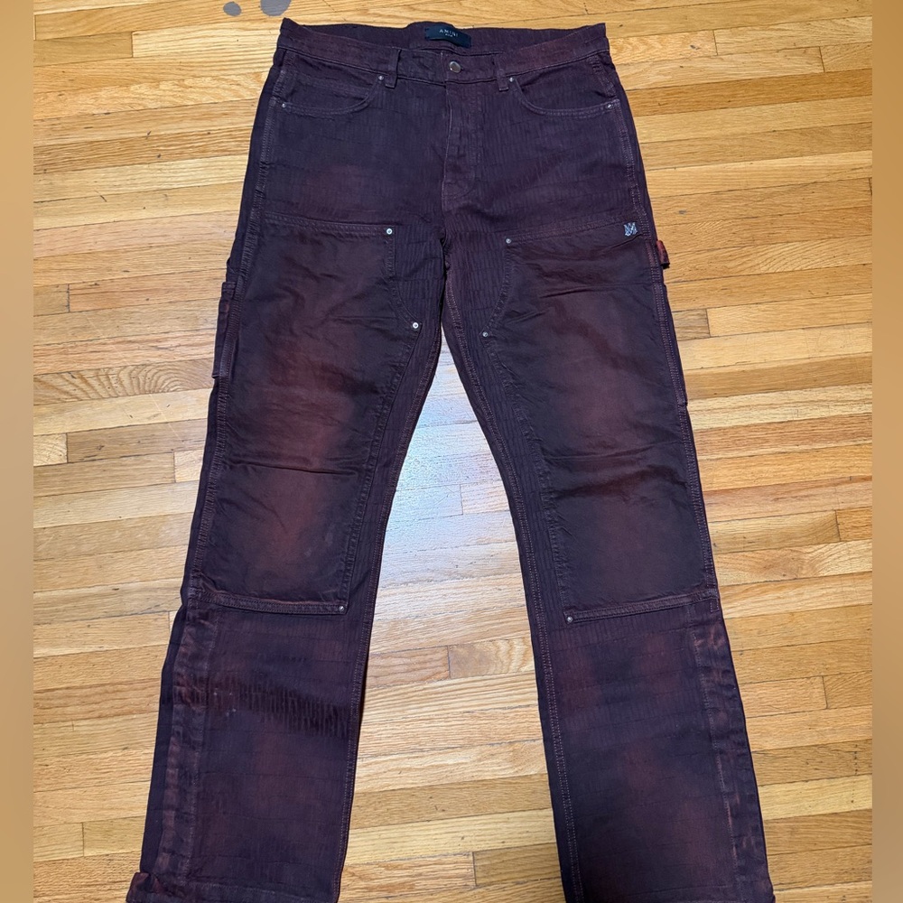 Amiri Men's Dark Wine Embossed Jacquard Work Carpenter Pants Size 32